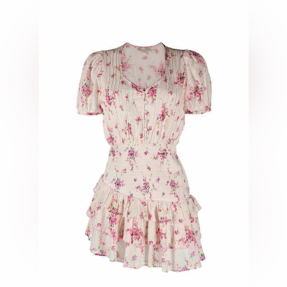 LoveShackFancy Dresses & Skirts - Loveshackfancy Smocked Keelin Floral White/Magenta Mini Women Dress Size M